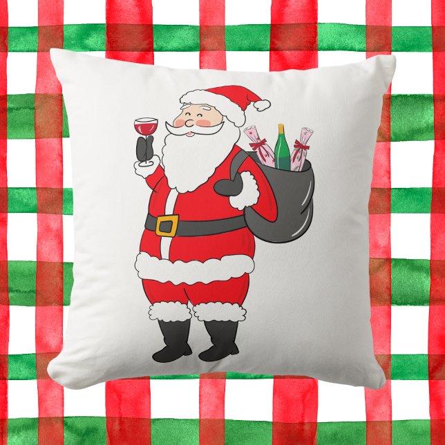 Coussin Noël Père Noël Red Wine Lover Festive (Créateur téléchargé)