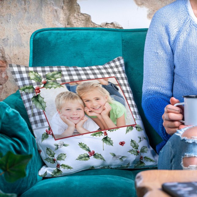 Coussin Noël Photo Plaid Aquarelle Florale (Créateur téléchargé)