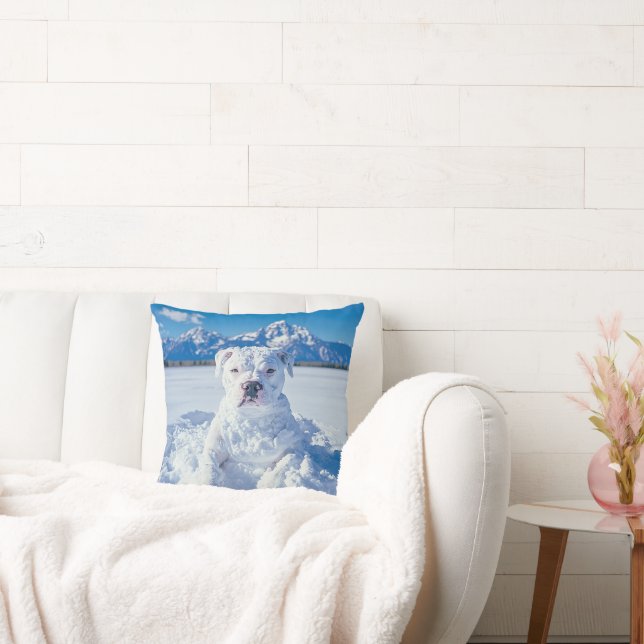 Coussin Noël Pitbull Chien Snowman (Canapé)