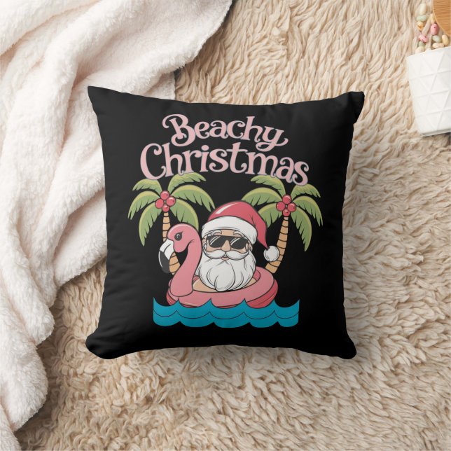 Coussin Noël Plage Tropicale Vacances Santa Plage  (Couverture)