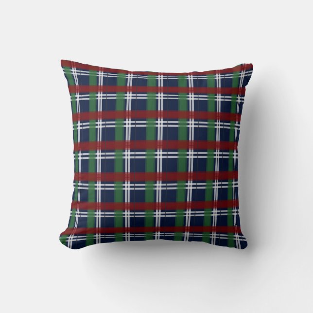 Coussin Noël Plaid Vert et Rouge Marine Bleu (Recto)