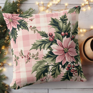 Coussin Noël Poinsettie rose