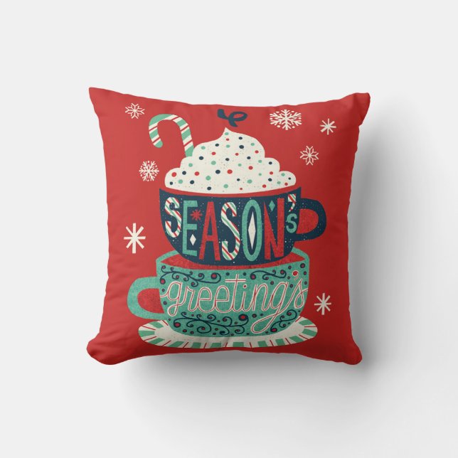 Coussin Noël Red Festive Joyeuses Fêtes (Recto)