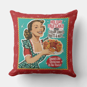 Coussin Noël rétro amusant comme un gâteau aux fruits