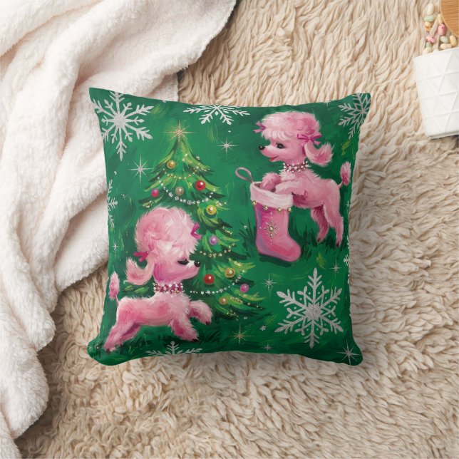 Coussin Noël rétro rose Caniche (Couverture)