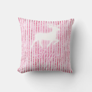 Coussin Noël rose et blanc Joie Reindeer