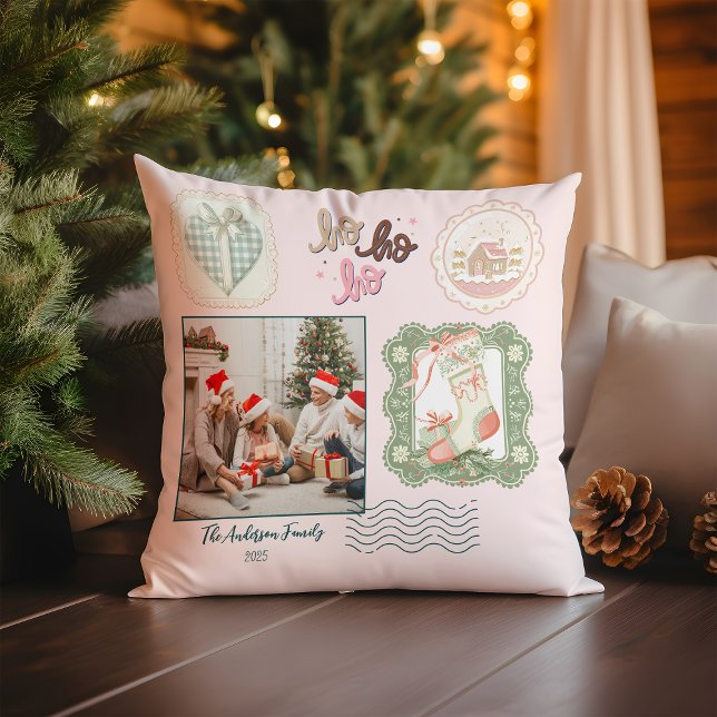 Coussin Noël Rose Vert Rétro (Créateur téléchargé)