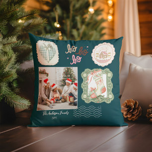 Coussin Noël Rose Vert Rétro