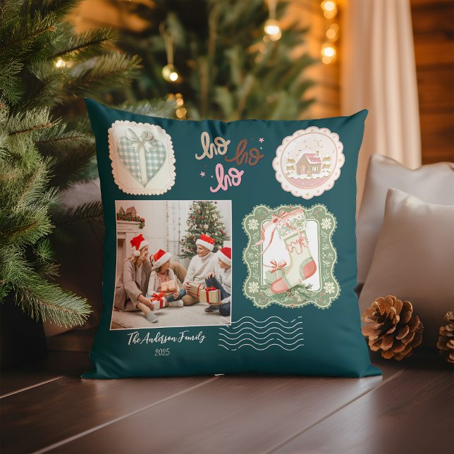 Coussin Noël Rose Vert Rétro (Créateur téléchargé)