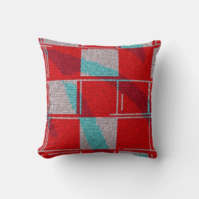 Coussin Noël Rouge Bleu Knit Tricot Fête (Recto)