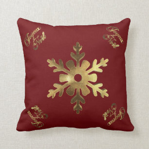 Coussin Noël rouge d'or de flocon de neige français de