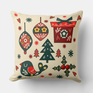 Coussin Noël Rouge et Crème Nordique