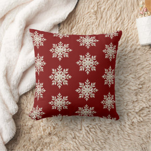 Coussin Noël rouge flocon de neige crème