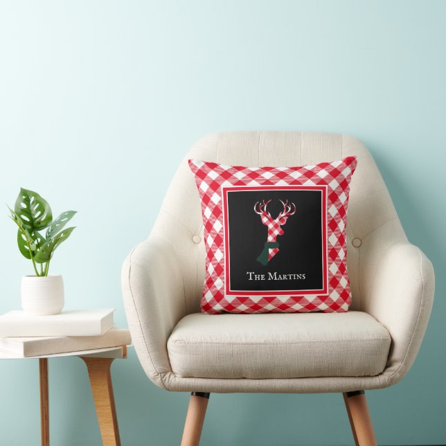 Coussin Noël Rouge Plaid Deer Personnalisé (Chaise)