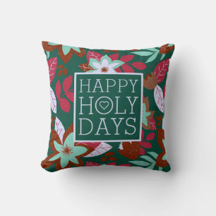 Coussin Noël Rouge Vert Floral Vacances Modernes