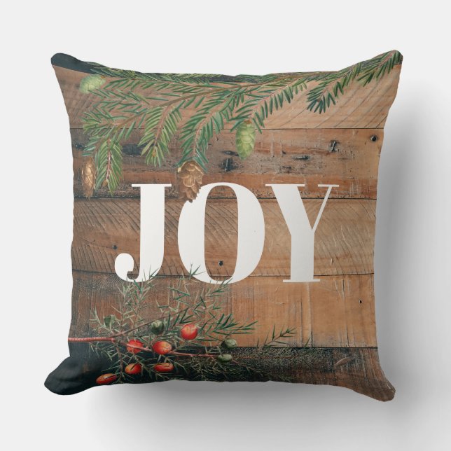 Coussin Noël Rustic Wood Joie (Recto)