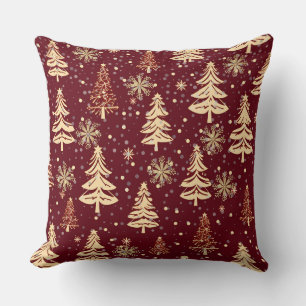 Coussin Noël rustique arbres verts rouges et or