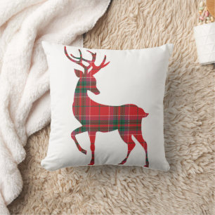 Coussin Noël rustique carreaux rouge vert renne