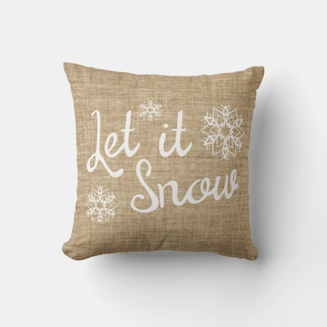 Coussin Noël rustique - Qu'il neige - Impression de toile  (Recto)