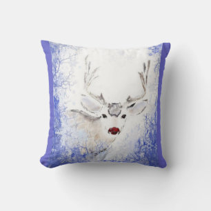 Coussin Noël Salutation Deer Blue Snowflakes