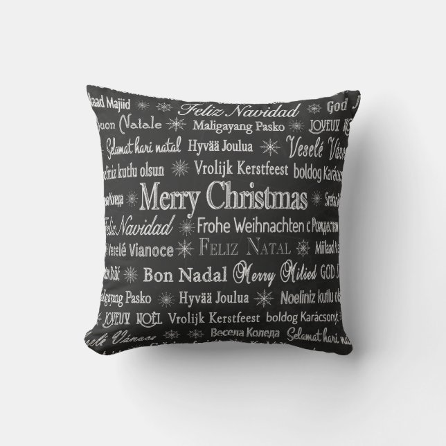 Coussin Noël Salutations Multiples Langues Tableau (Recto)