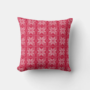 Coussin Noël, scandinave, rouge, blanc, flocons de neige,
