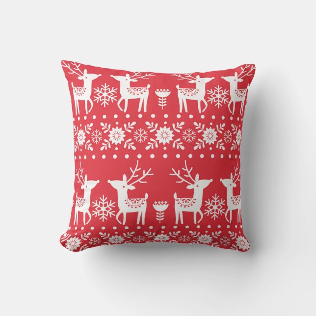 Coussin Noël scandinave : Snowflakes & Deer (Recto)