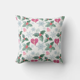 Coussin Noël Snowflakes mistletoe coeurs fête nouvelle