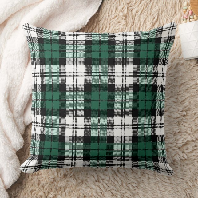 Coussin Noël Tartan Plaid Classique Vert Noir et Blanc (Couverture)