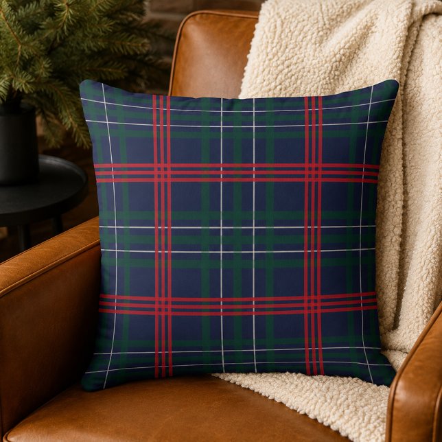 Coussin Noël Tartan Plaid Rustique Navy Rouge Vert (Créateur téléchargé)