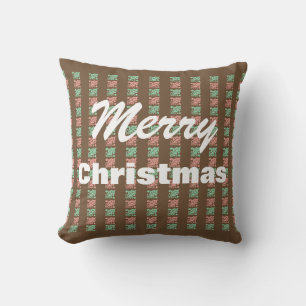 Coussin Noël Tissu Vichy Marron Vintage Houx