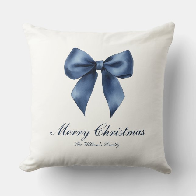 Coussin Noël traditionnel au nœud bleu (Recto)