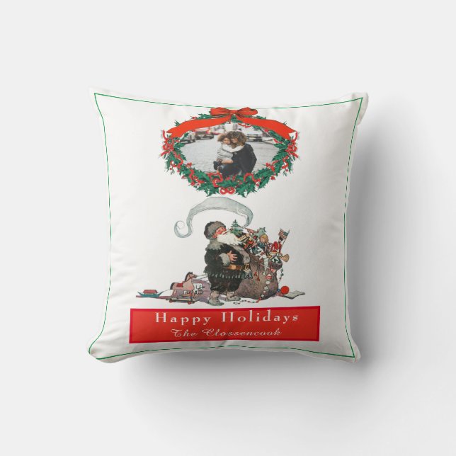 Coussin Noël traditionnel Vintage Père Noël (Recto)