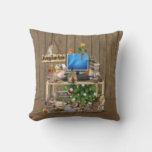 Coussin Noël - Travailler à la maison avec mes chats