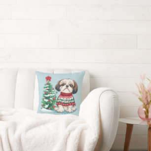 Coussin Noël Tzu Santa Chien de Noël