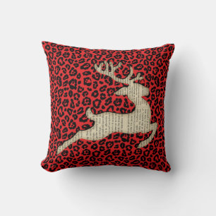 Coussin Noël Vacances Cerf Rouge Noir Empreinte de léopard