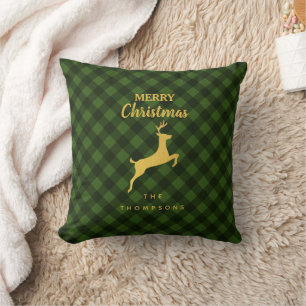 Coussin Noel vert et noir Buffalo Plaid Deer