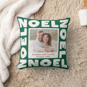 Coussin Noël Vert Typographie Contemporaine Photo Fêtes