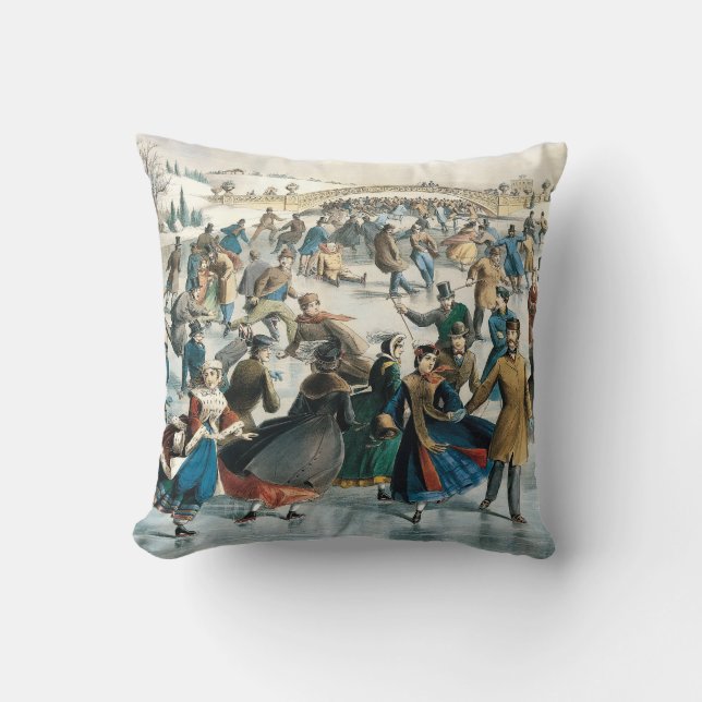 Coussin Noël victorien Central Park Currier & Ives (Recto)