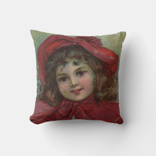 Coussin Noël Victorien Enfant Rouge Casquette Portrait Fil