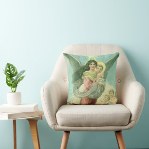 Coussin Noël vintage, Ange victorien avec Bébé Jésus