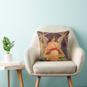 Coussin Noël vintage, ange victorien lisant la Bible