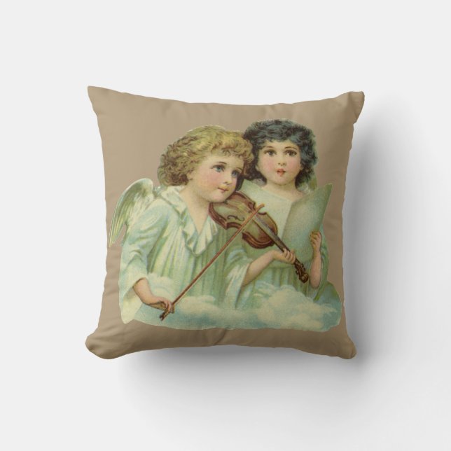 Coussin Noël Vintage, Anges Victoriens Musique Violon (Recto)
