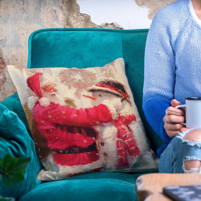 Coussin Noël vintage du Père Noël Snowman (Créateur téléchargé)