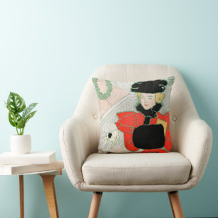 Coussin Noël Vintage Élégant Dame Victorienne en Rouge