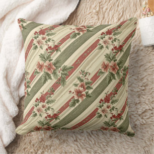 Coussin Noël Vintage Floral Rayé (6)