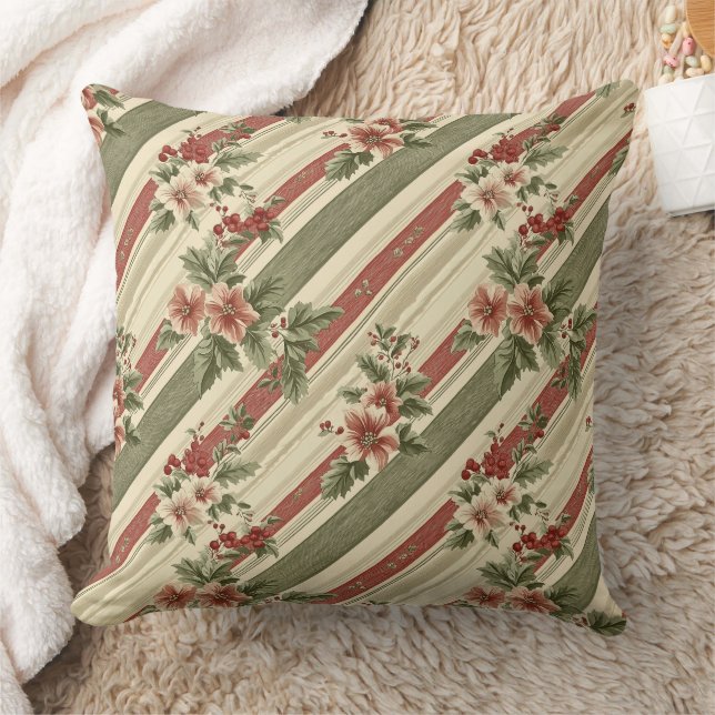 Coussin Noël Vintage Floral Rayé (6) (Couverture)
