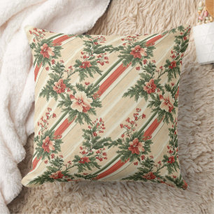Coussin Noël Vintage Floral Rayé (9)