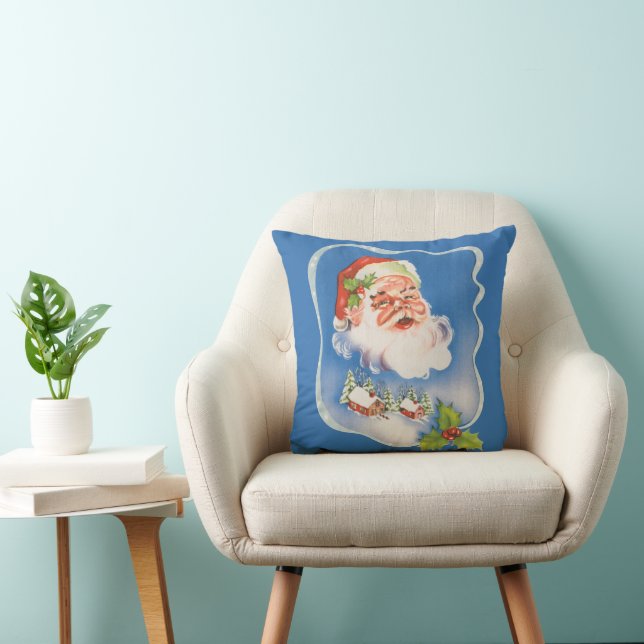 Coussin Noël vintage, joyeux Père Noël rétro (Chaise)