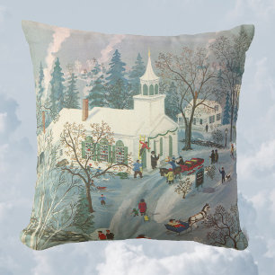 Coussin Noël vintage, Les gens vont à l'église en neige